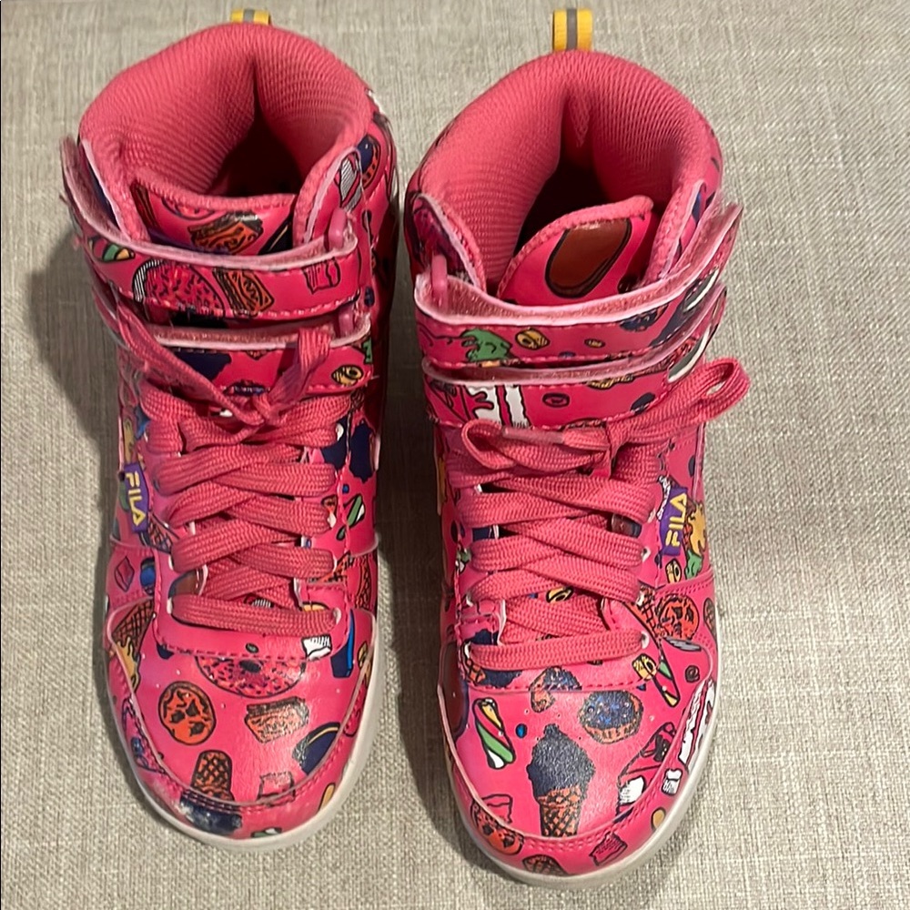 FILA Kids High Top Pink Candy and Sweets pattern Shoes Size 2
